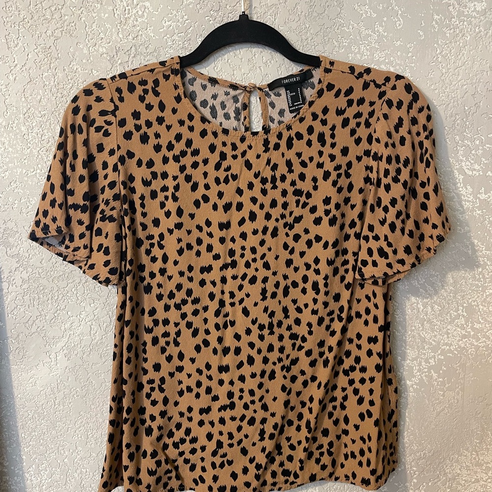 Forever 21 Tan and Black Animal Print Blouse